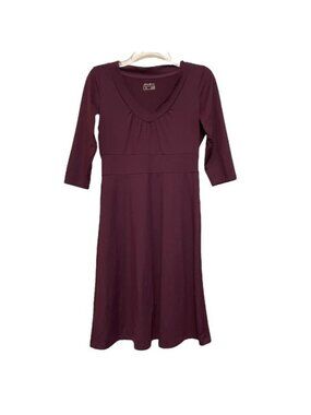 Eddie Bauer Travex Dress Purple Knit Fit n Flare V Neck 3/4 Sleeve Size S